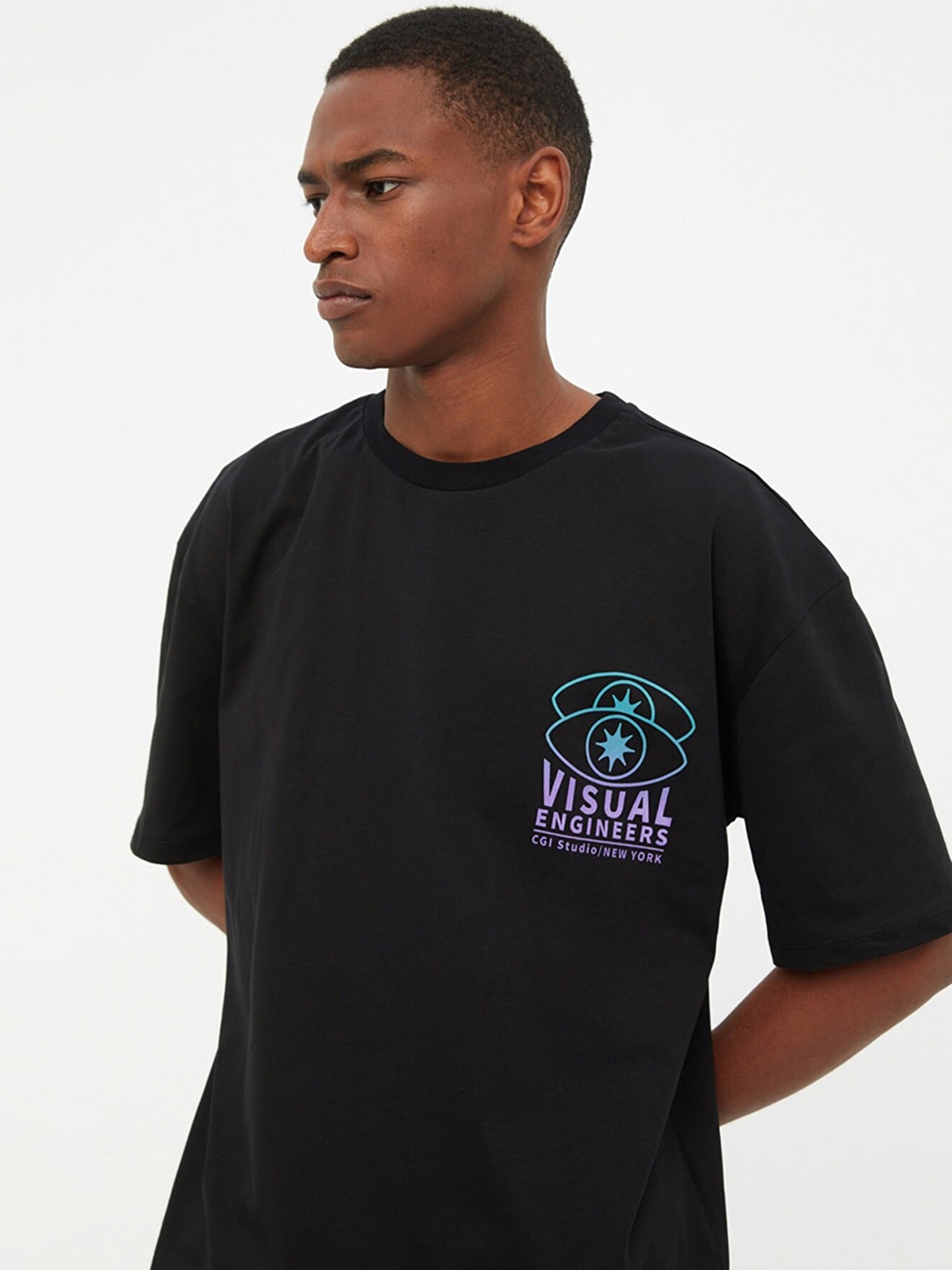 

Trendyol Men Black Printed Pure Cotton T-shirt