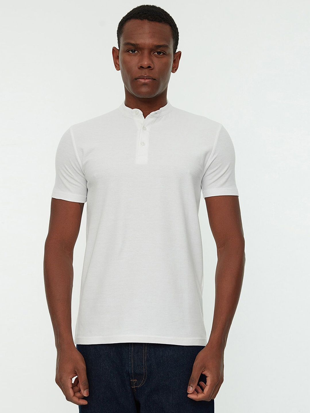

Trendyol Men White Band Collar Pure Cotton T-shirt