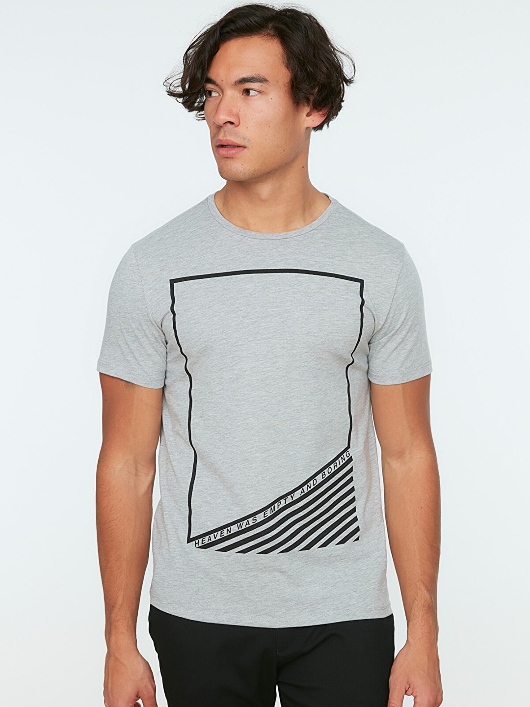 

Trendyol Men Grey Melange Printed Slim Fit T-shirt