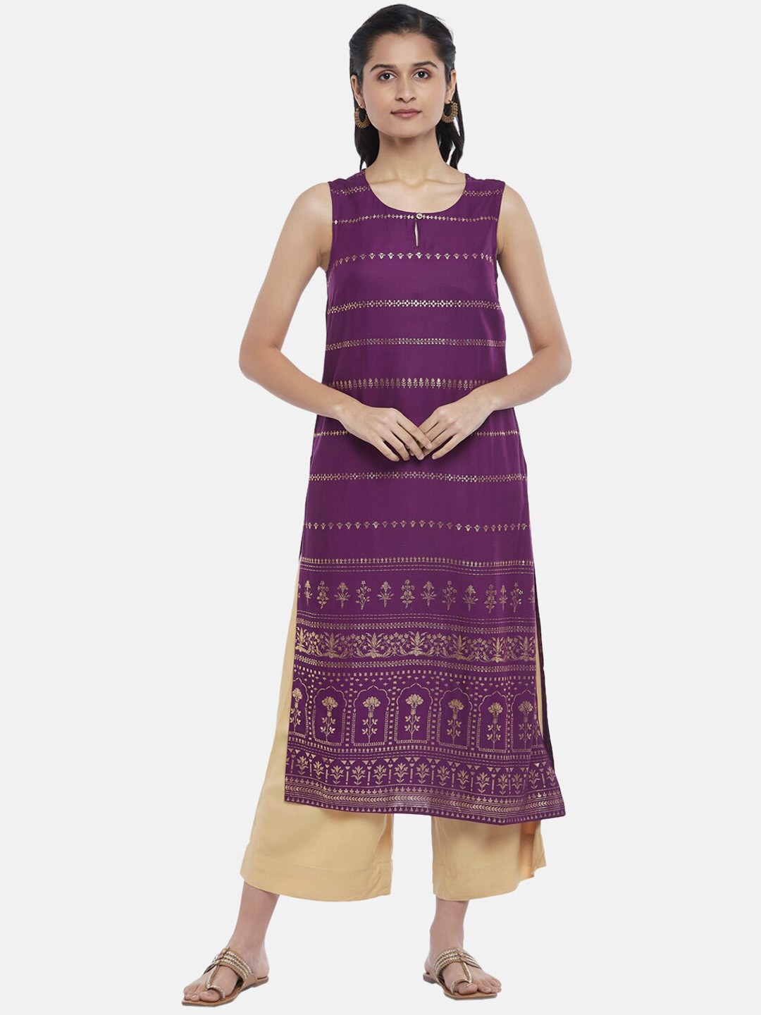 

RANGMANCH BY PANTALOONS Purple Chevron Print Kurta