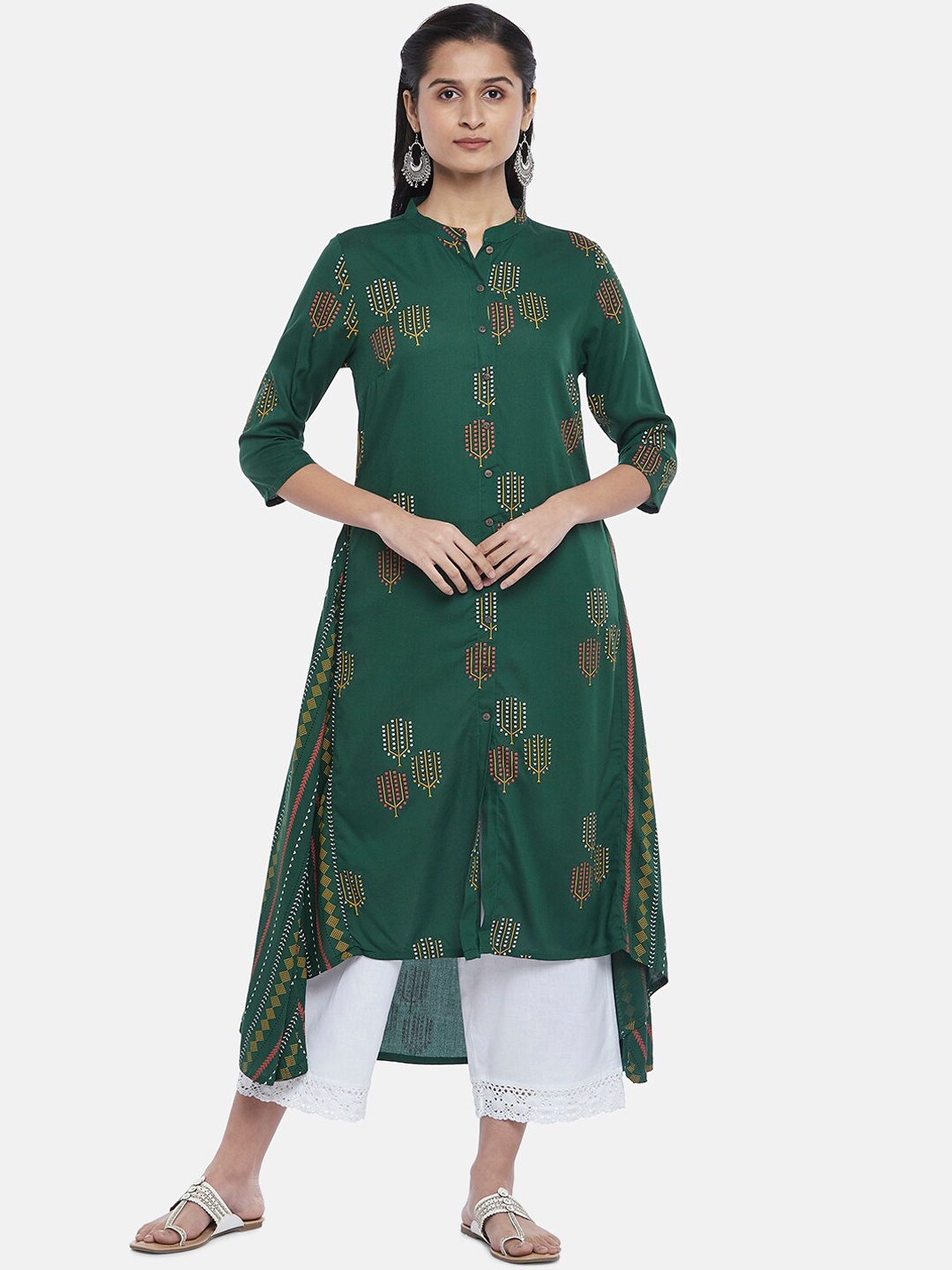 

RANGMANCH BY PANTALOONS Women Olive Green Floral Printed Kurta