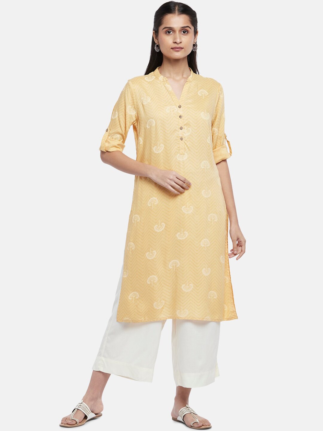 

RANGMANCH BY PANTALOONS Yellow Floral Printed Kurta