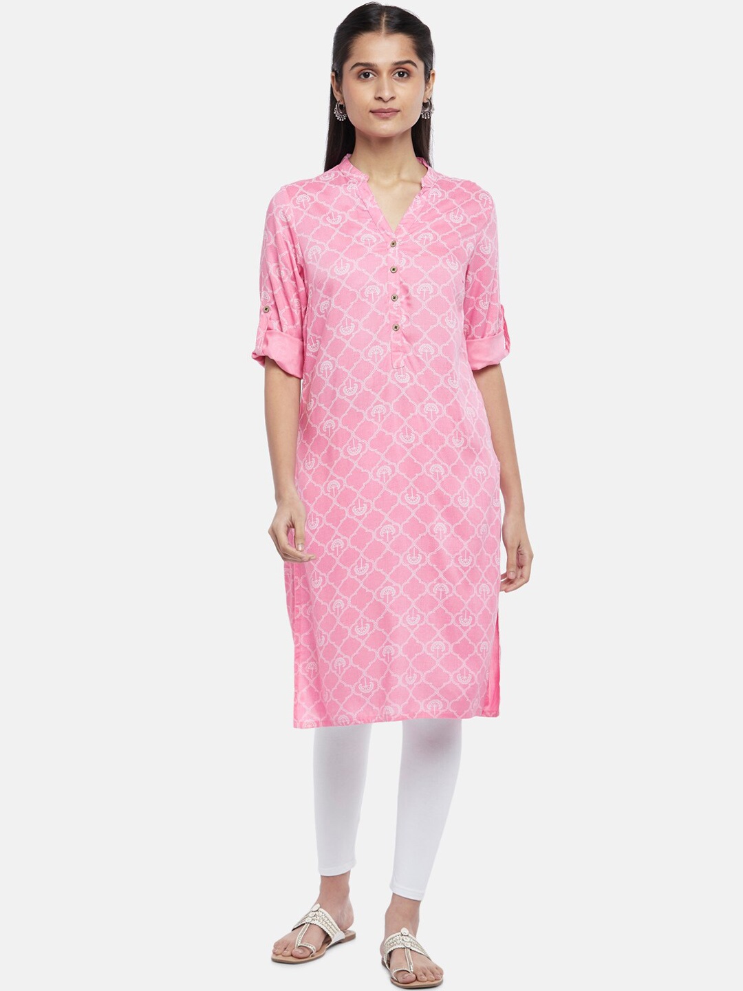 

RANGMANCH BY PANTALOONS Pink Geometric Printed Floral Kurta