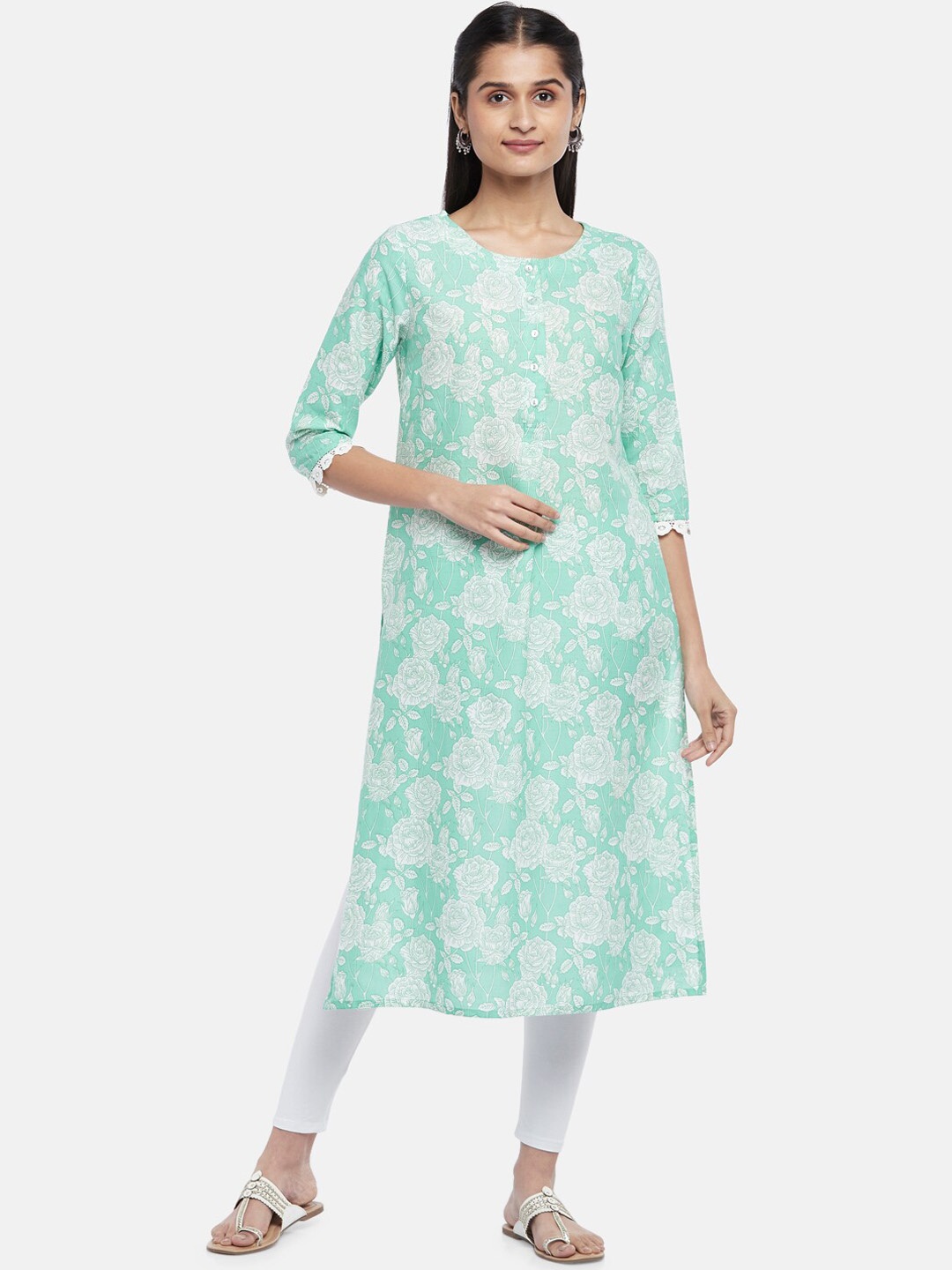 

RANGMANCH BY PANTALOONS Women Green Floral Printed Kurta