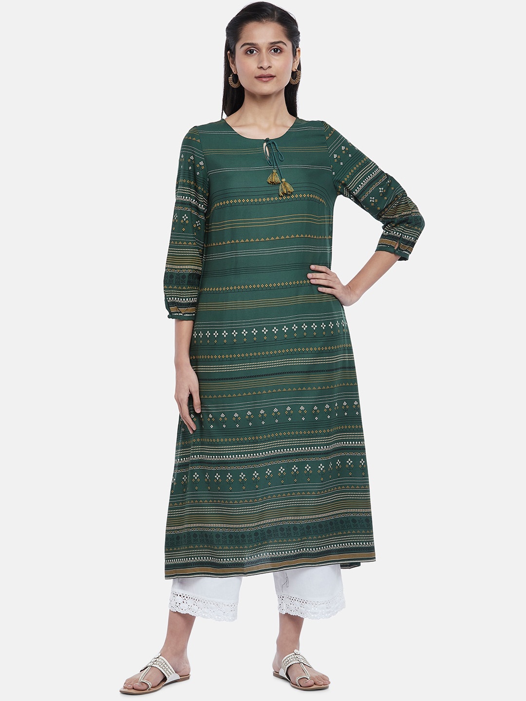 

RANGMANCH BY PANTALOONS Green Printed A-line Kurta