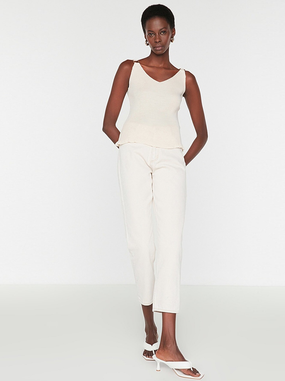 

Trendyol Women Off White Solid Top