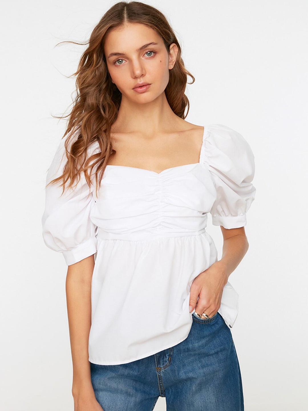 

Trendyol Women White Ruched Empire Top