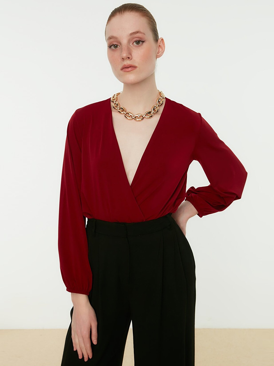 

Trendyol Burgundy Wrap Top