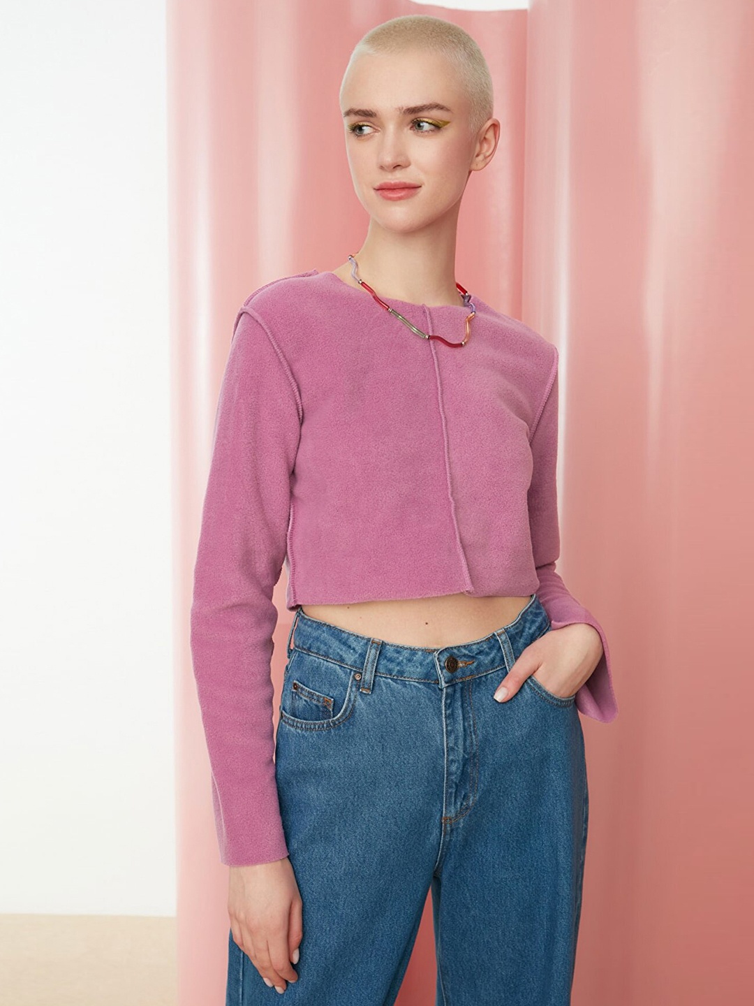

Trendyol Women Purple Knitted Crop Top