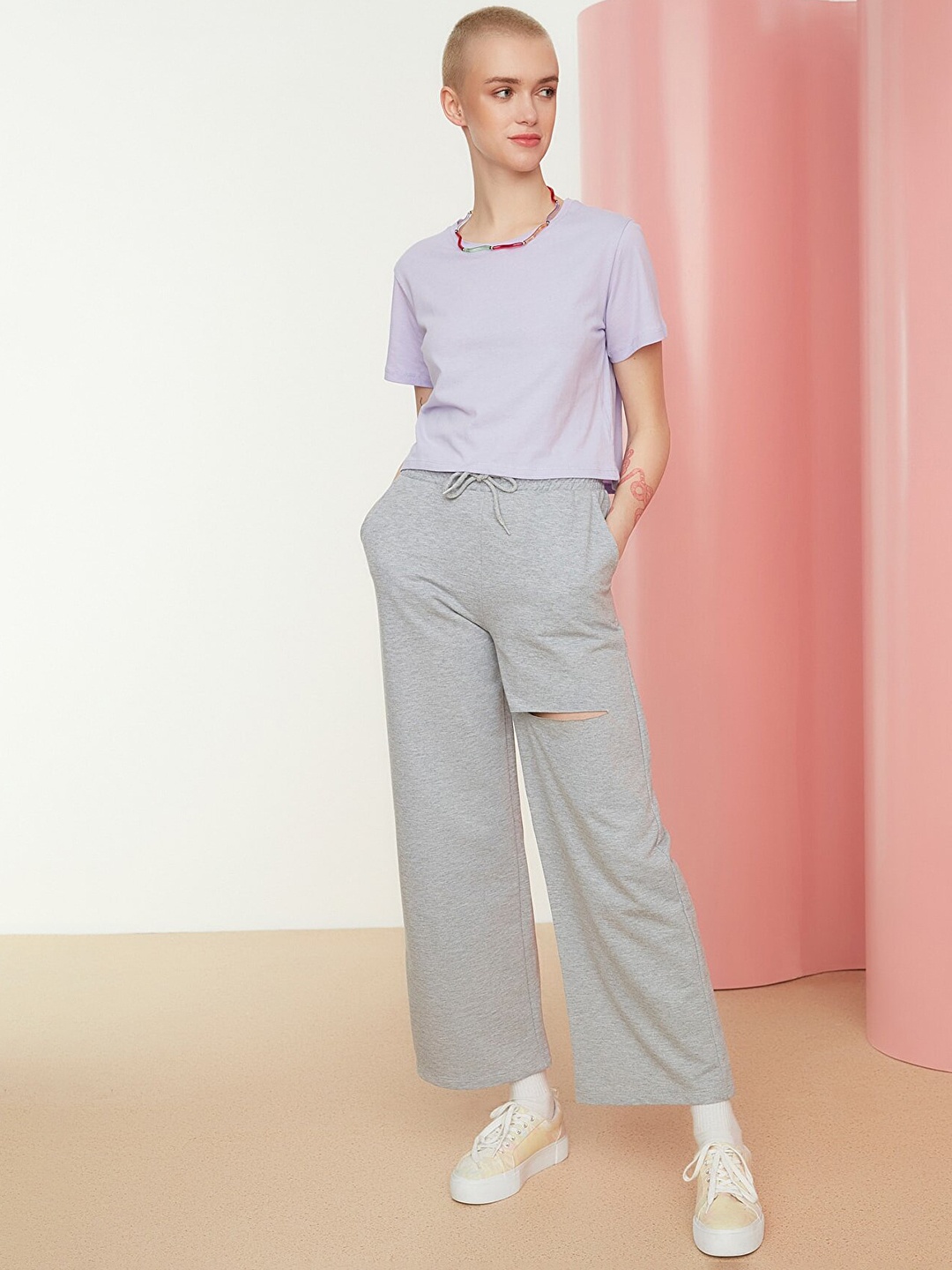 

Trendyol Women Grey Solid Track Pants