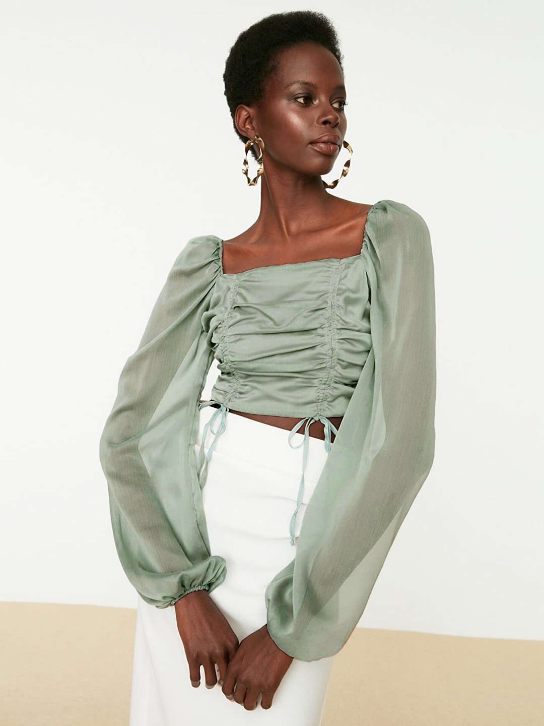

Trendyol Women Mint Green Ruched Crop Top