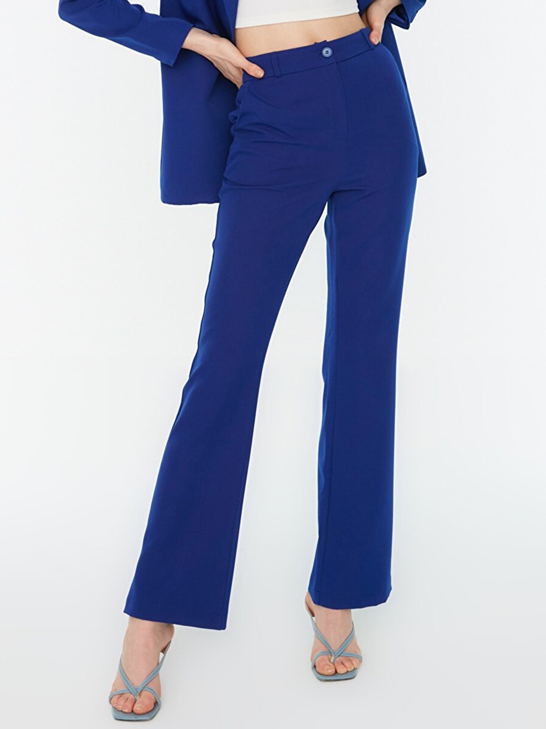 

Trendyol Women Blue Solid Flared Trousers