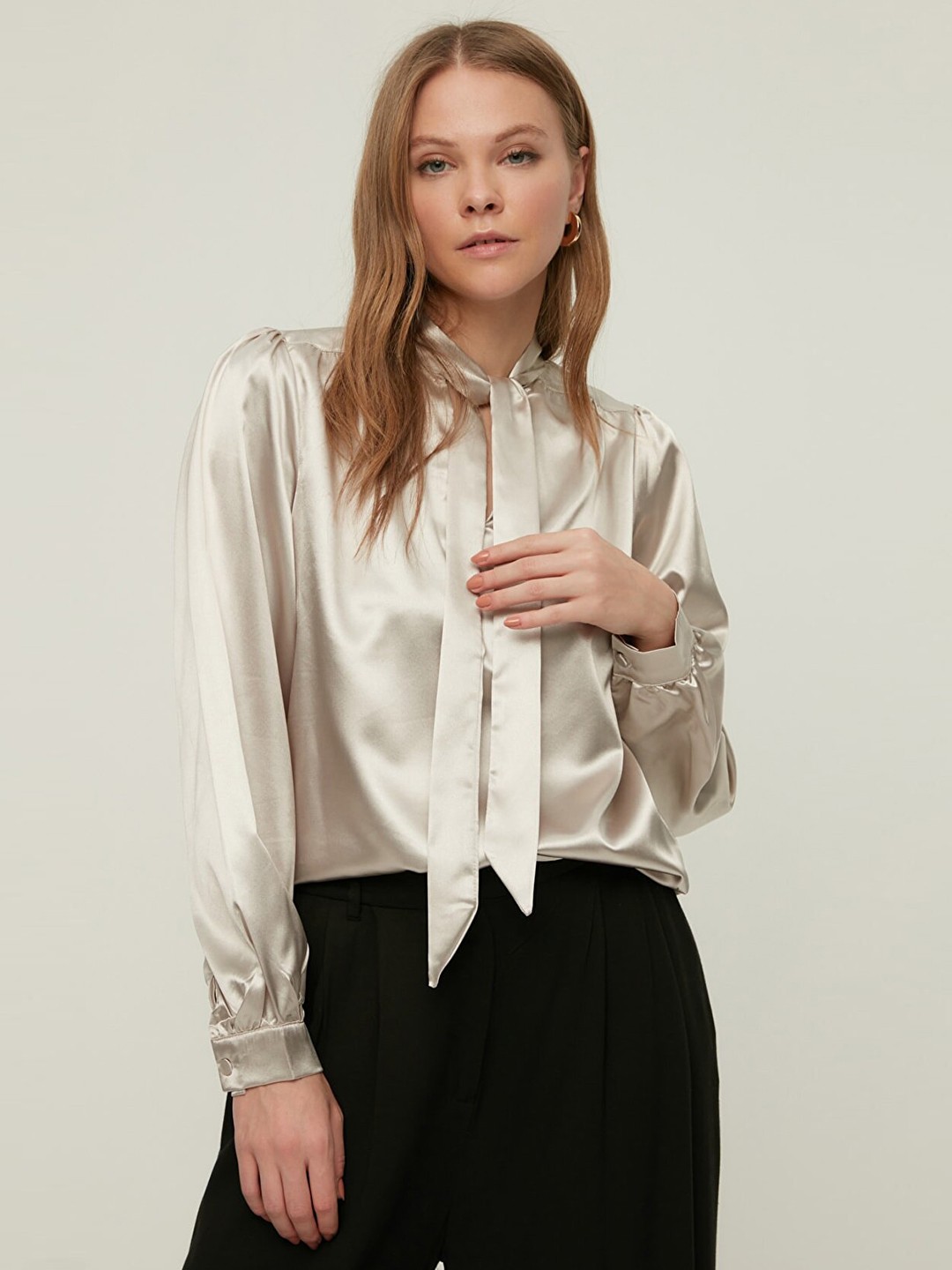 

Trendyol Women Beige Tie-Up Neck Top
