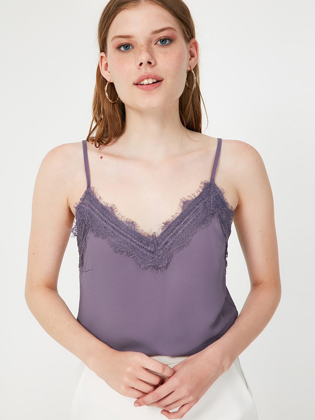 

Trendyol Women Lavender Solid Lace Insert Top