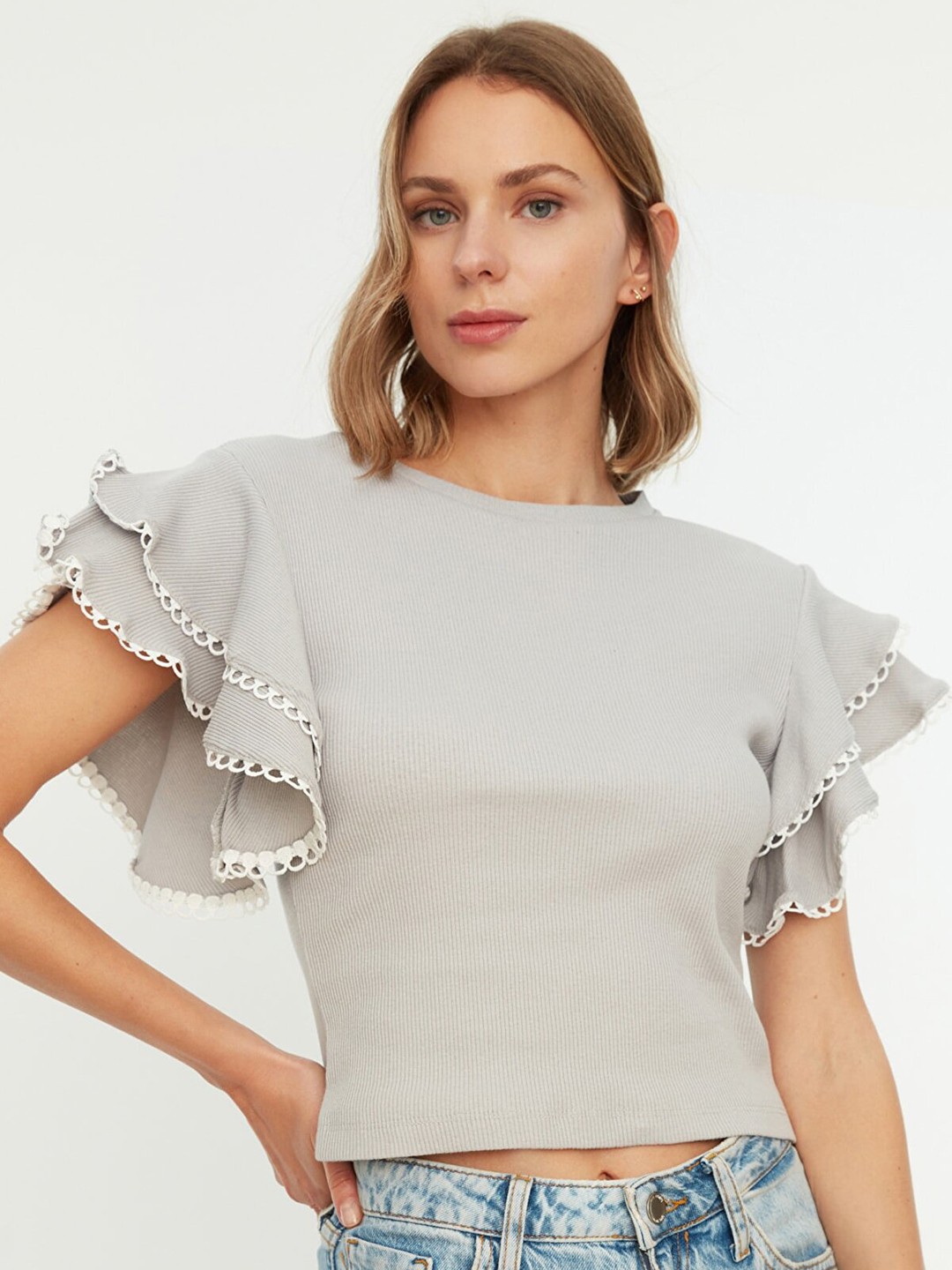 

Trendyol Grey Self Striped Top