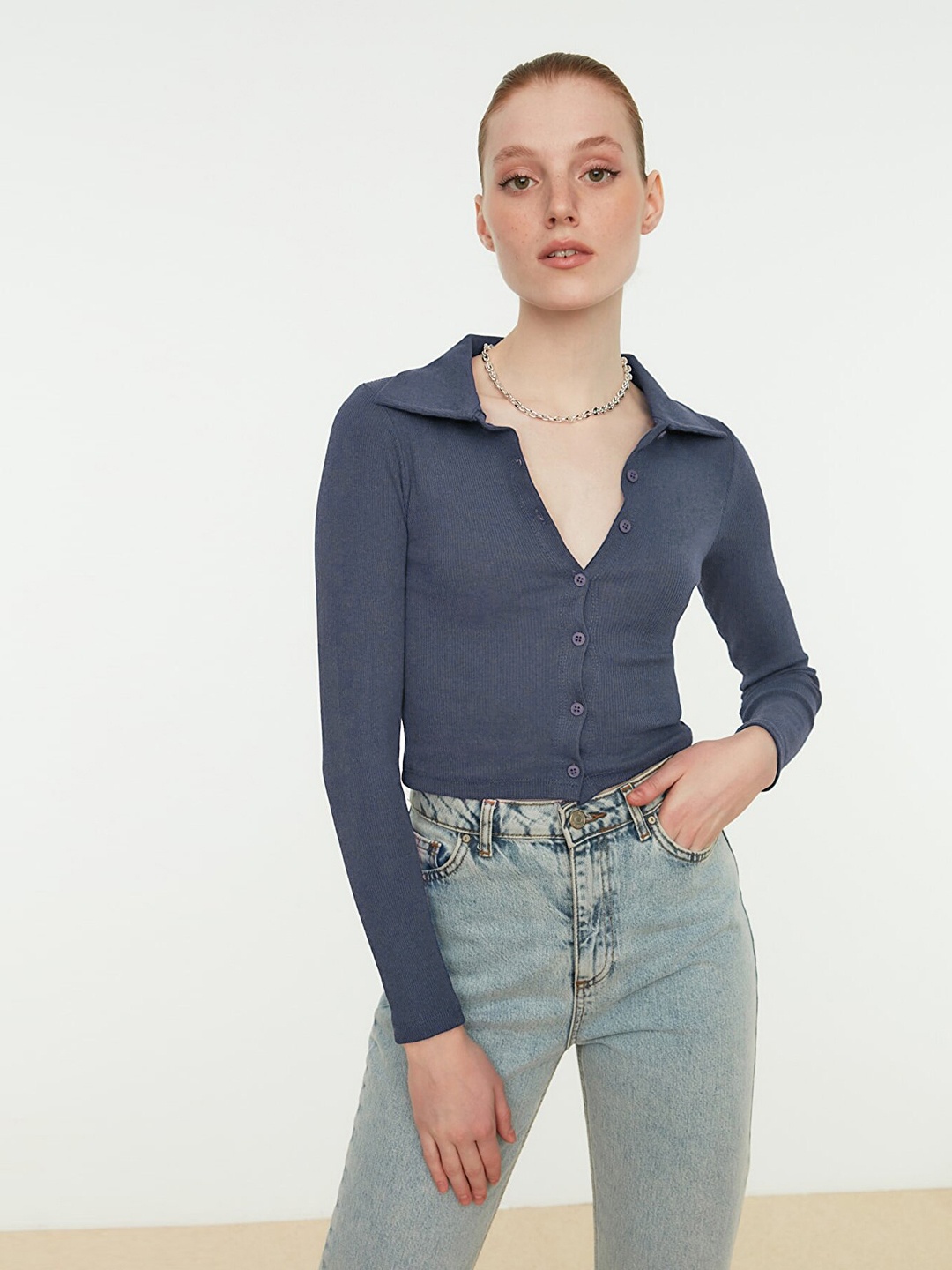 

Trendyol Ribbed Shirt Style Top, Charcoal