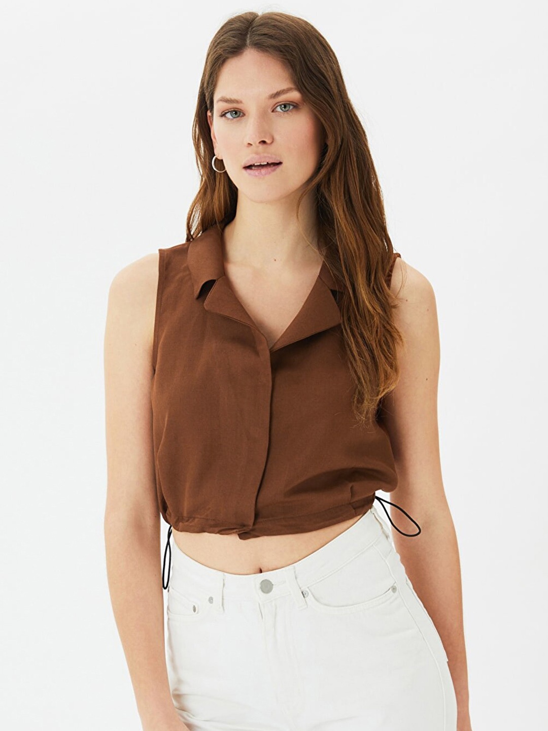 

Trendyol Women Brown Blouson Crop Top