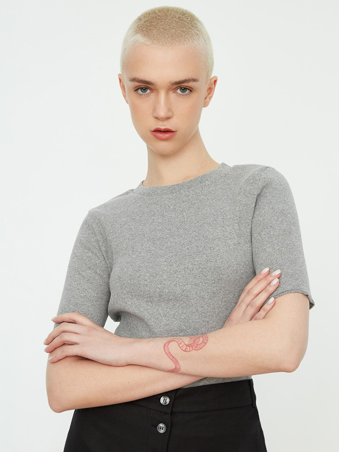

Trendyol Grey Melange Solid Knitted Top