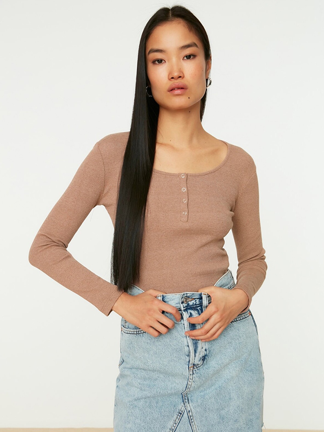 

Trendyol Brown Knitted Ribbed Top