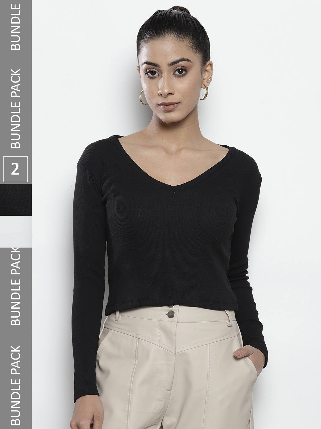 

Trendyol Pack Of 2 V-Neck Fitted Top, Black