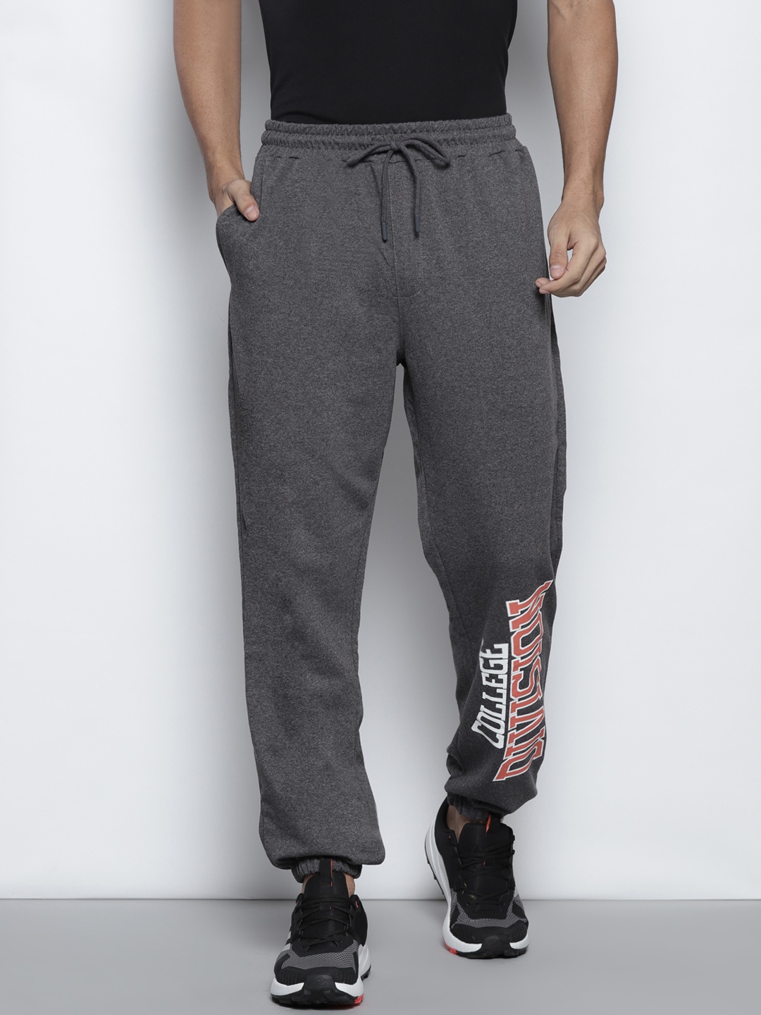 

Trendyol Men Charcoal Grey Typography Printed Joggers
