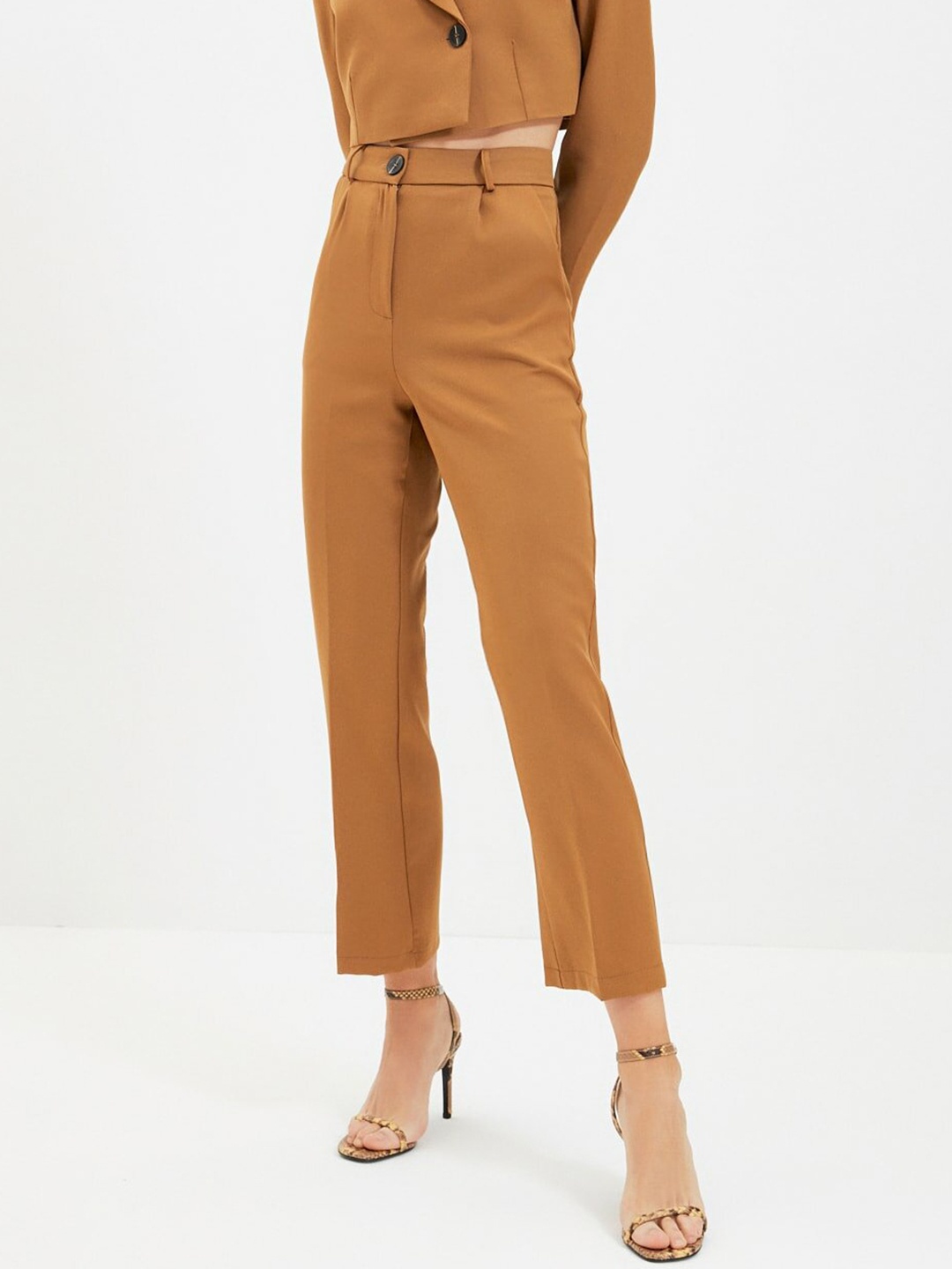

Trendyol Women Brown Regular Fit Pleated Trousers