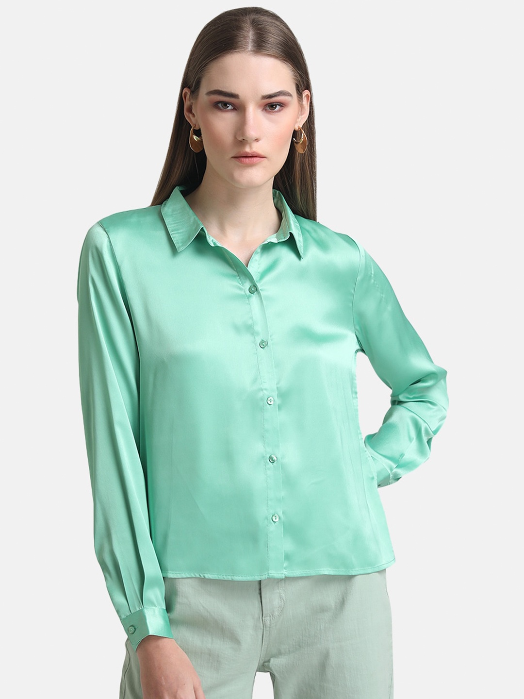 

Kazo Women Lime Green-Coloured Classic Formal Shirt
