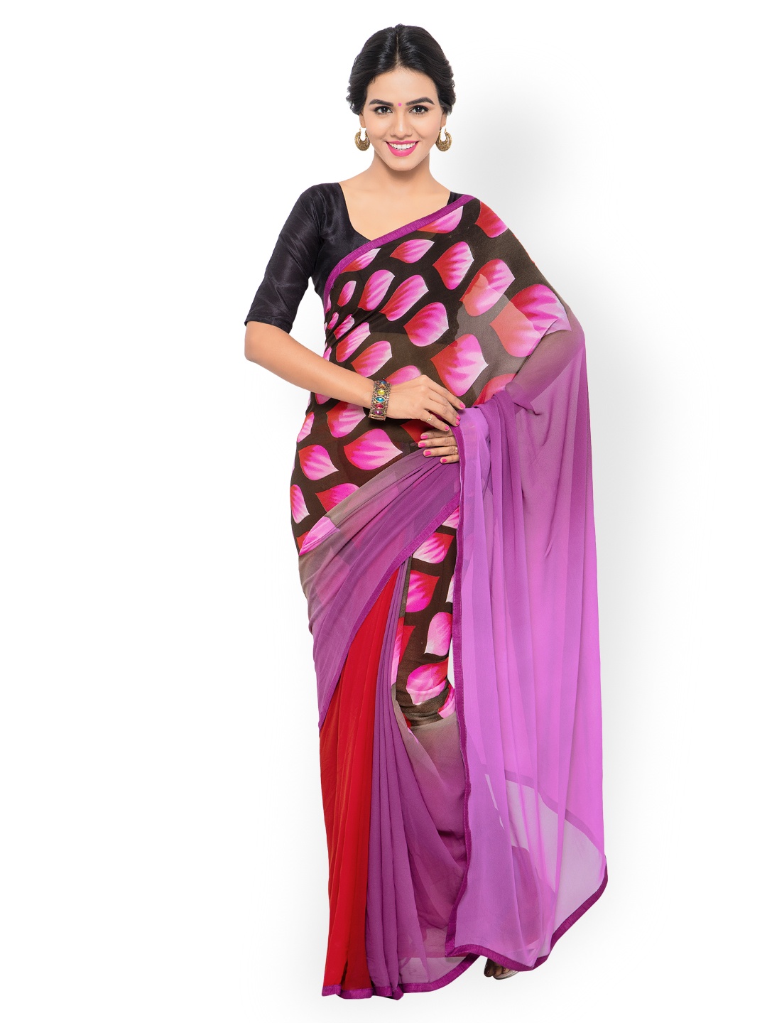 

Shaily Purple & Red Dupion & Georgette Printed Saree