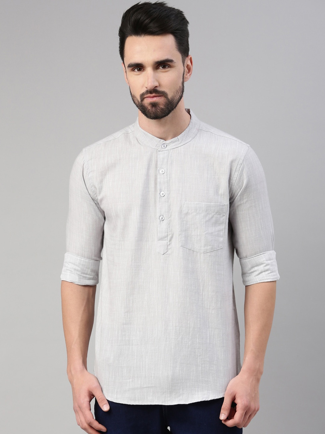 

WHITE HEART Men Grey Patchwork Kurta