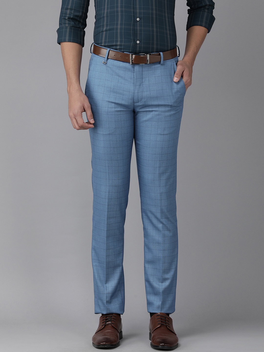 

Van Heusen Men Blue Checked Slim Fit Trousers