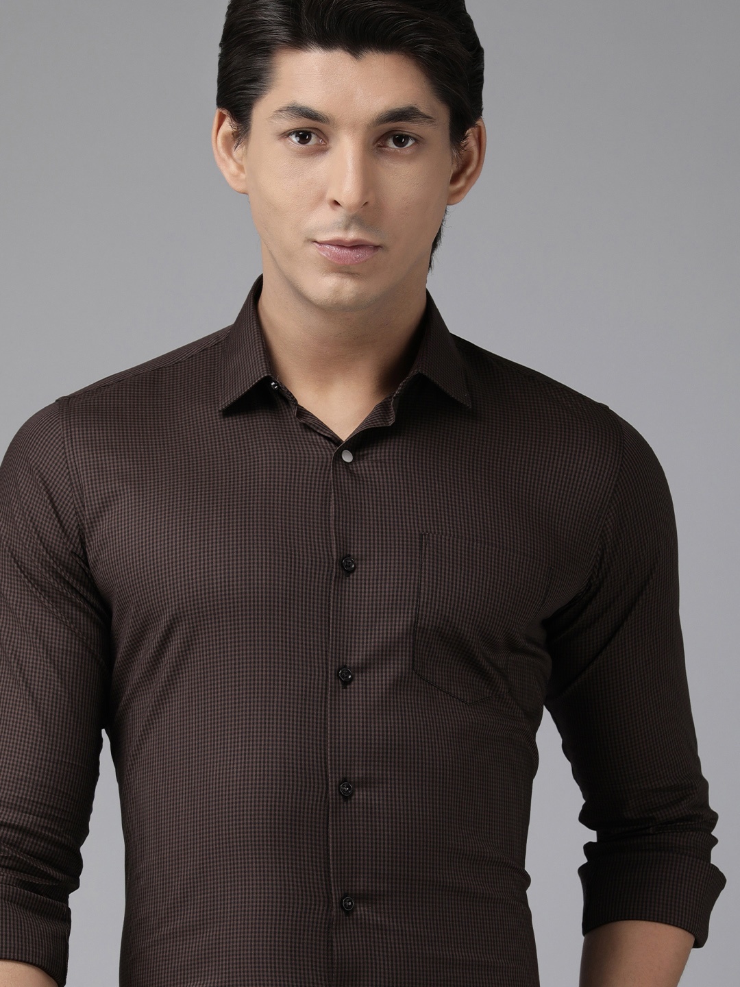

Van Heusen Men Brown Slim Fit Micro Checked Formal Shirt