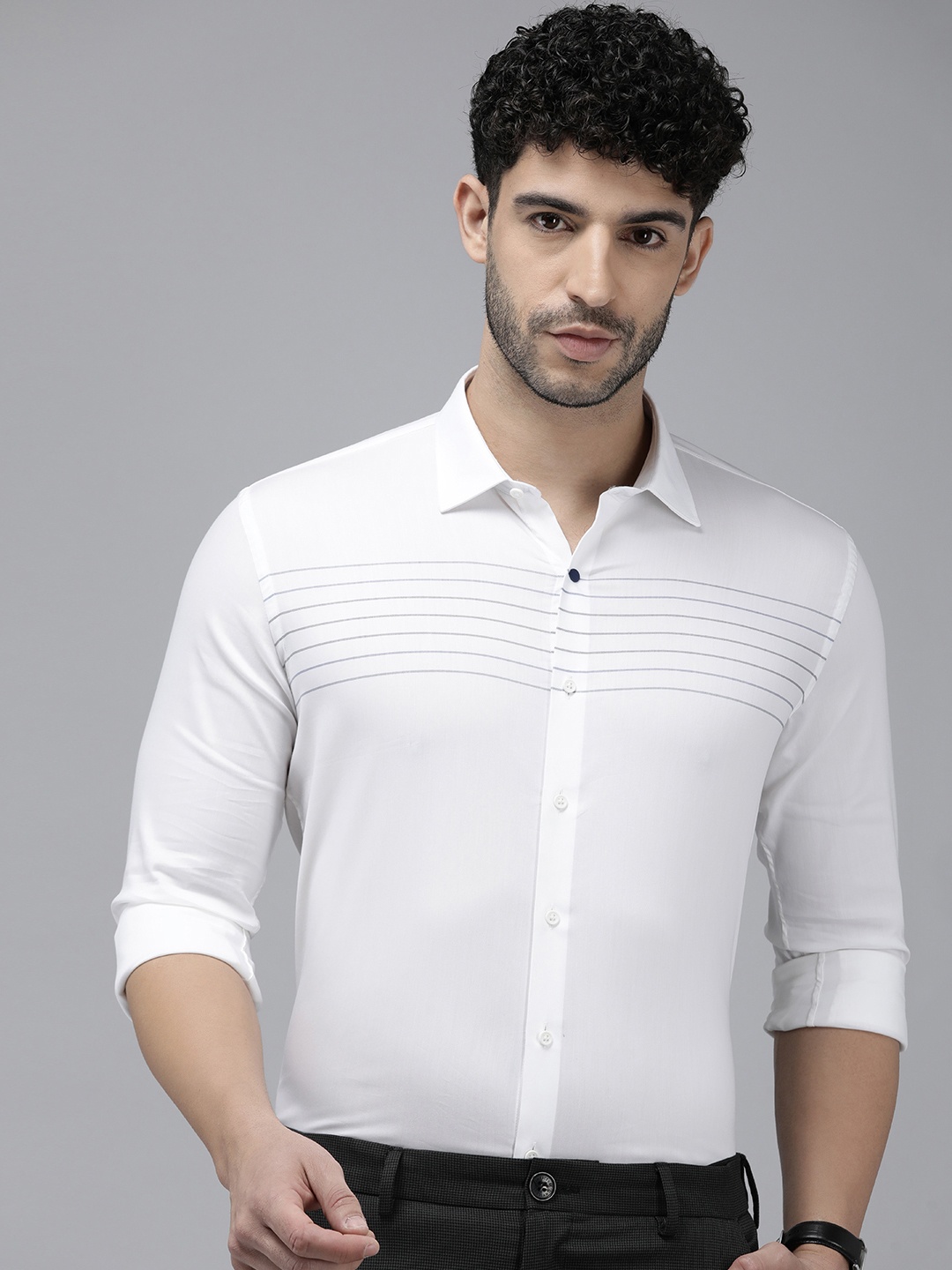 

Van Heusen Slim Fit Striped Semiformal Shirt, White