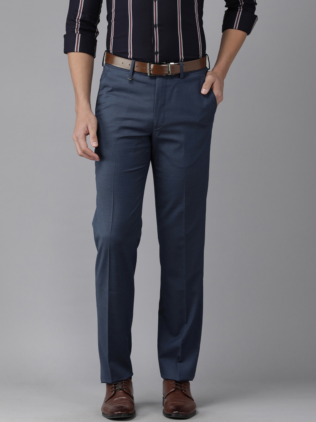 

Van Heusen Men Navy Blue Low-Rise Trousers