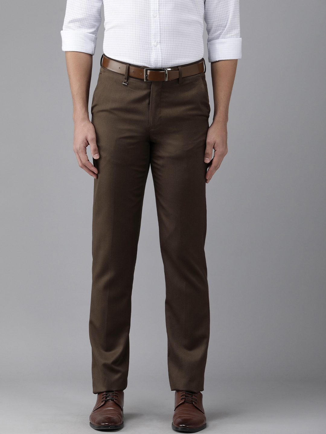 

Van Heusen Men Brown Solid Regular Fit Mid-Rise Formal Trousers