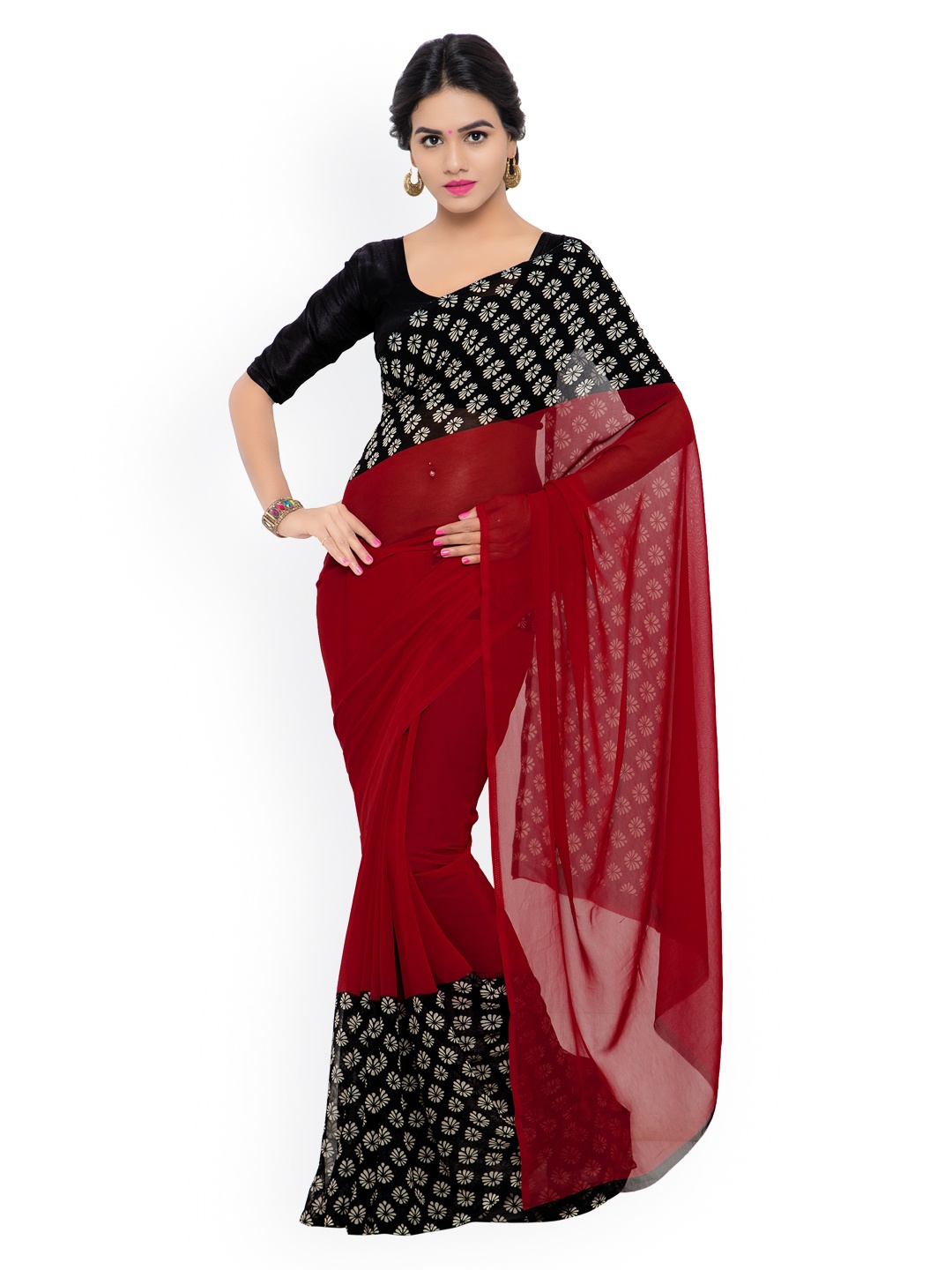 

Shaily Red Georgette Printed Saree