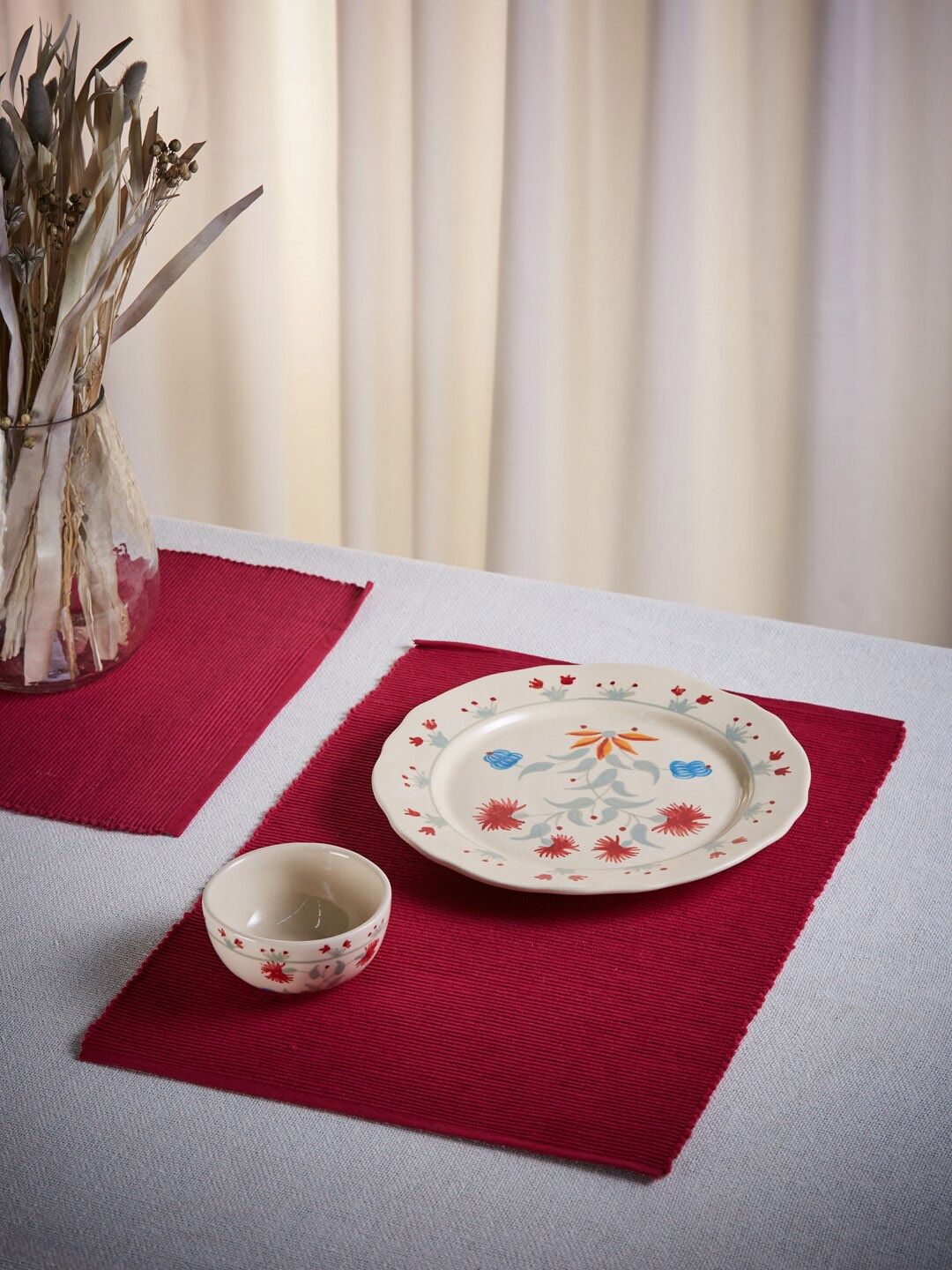 

Fabindia Fuchsia Set Of 6 Fuchsia Solid Cotton Rectangular Table Placemats