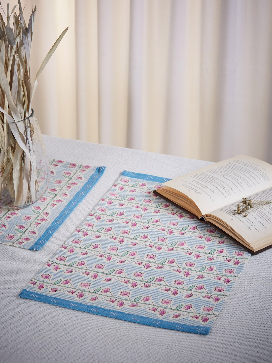 

Fabindia Set of 6 Pink & Blue Printed Table Placemats