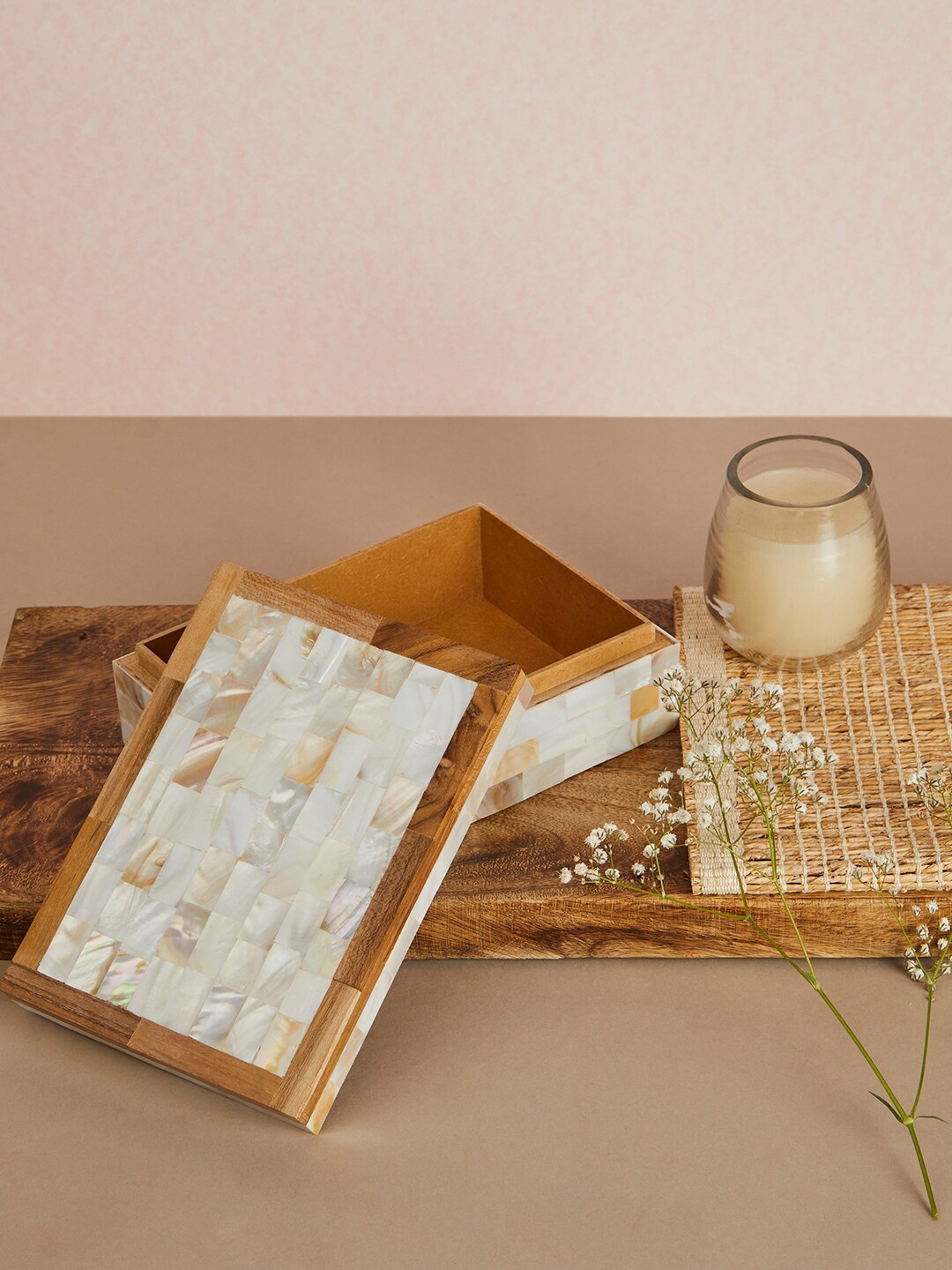 

Fabindia White Self Design Wood Utililty Box