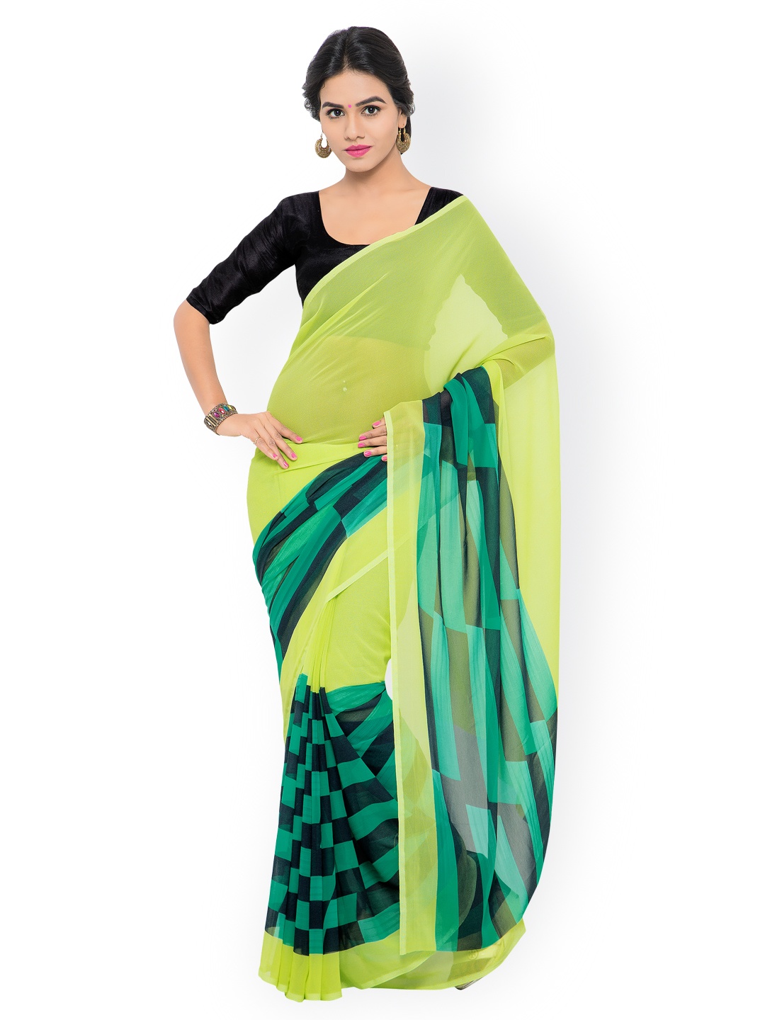 

Shaily Lime Green Georgette Printed Saree