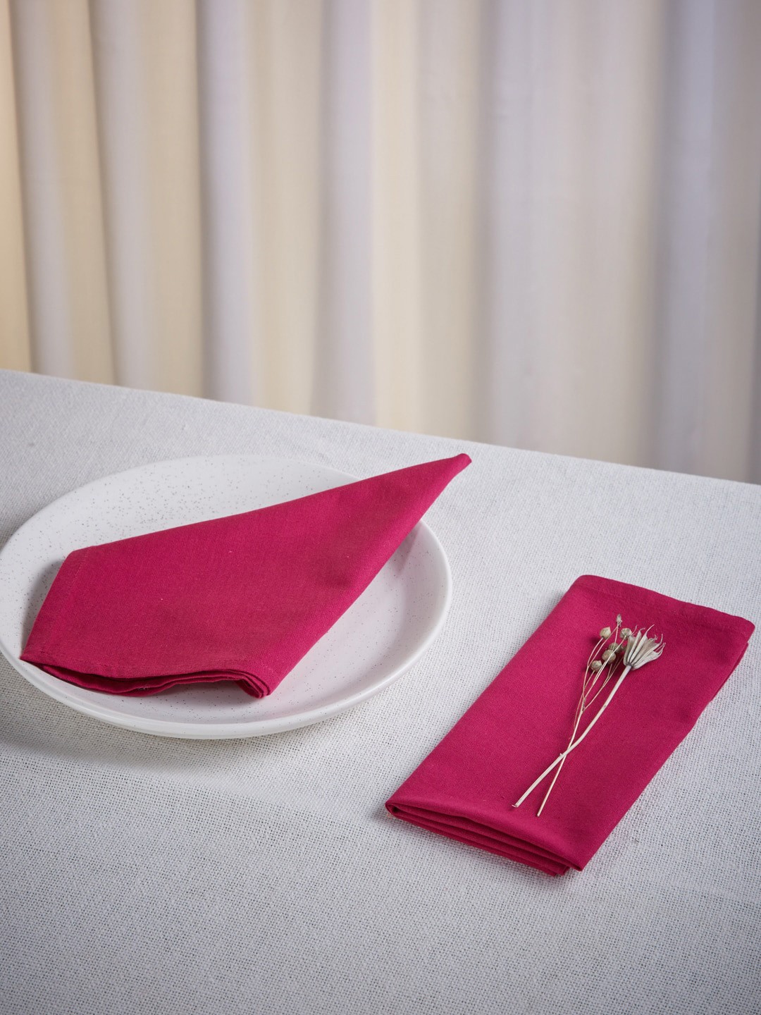

Fabindia Set Of 6 Fuchsia Pink Solid Cotton Table Napkins