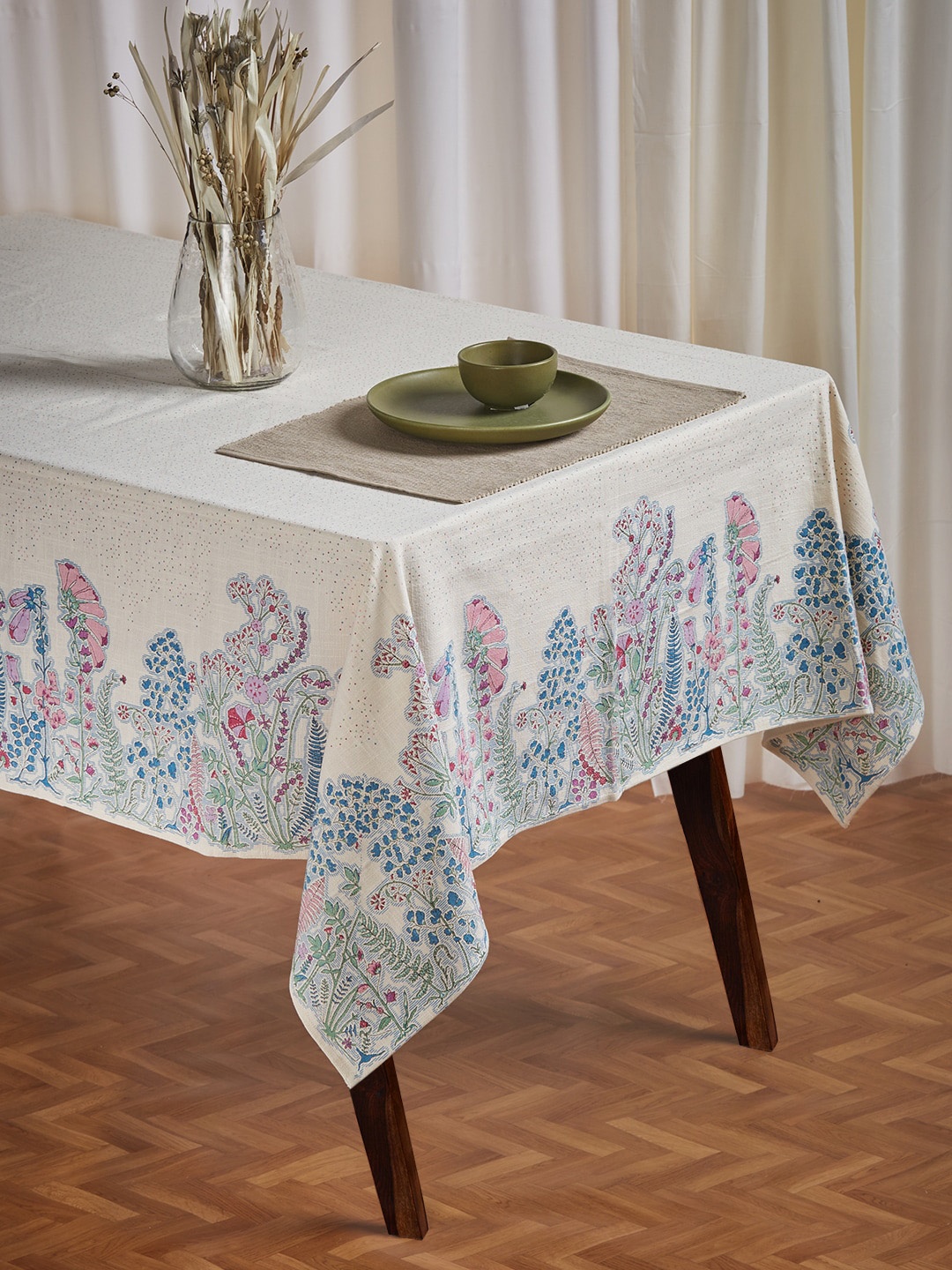 

Fabindia Cream-Coloured & Blue Printed Cotton Table Covers