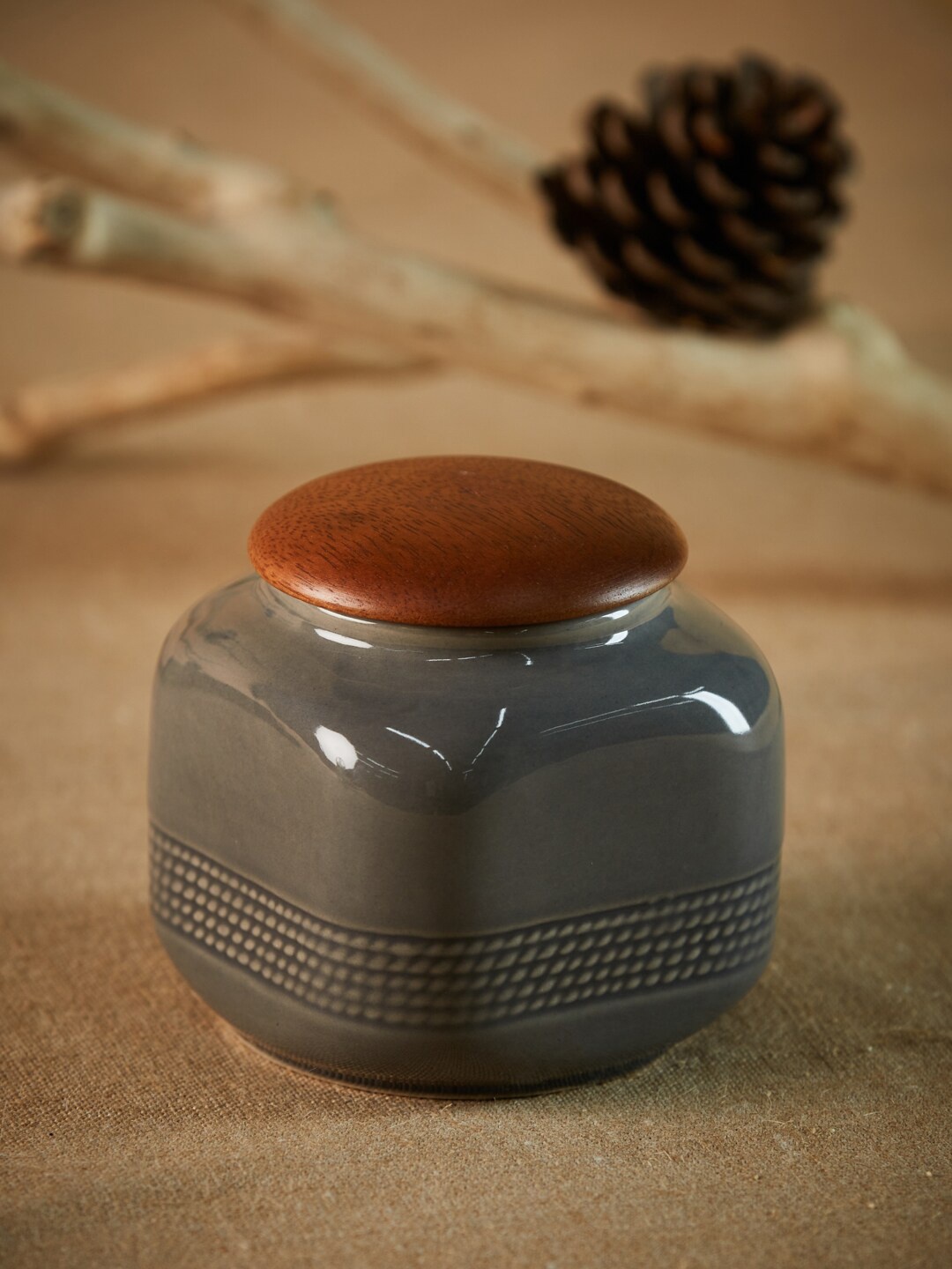 

Fabindia Grey Ceramic Jar With Lid