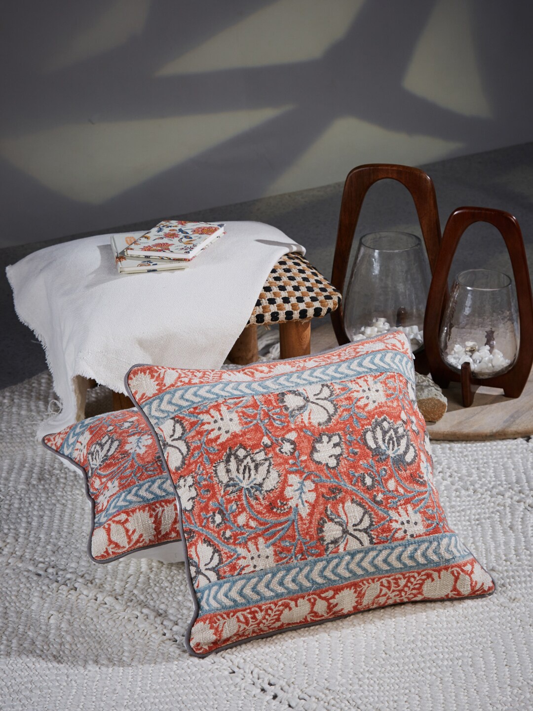 

Fabindia Coral & Red Floral Cotton Square Cushion Covers