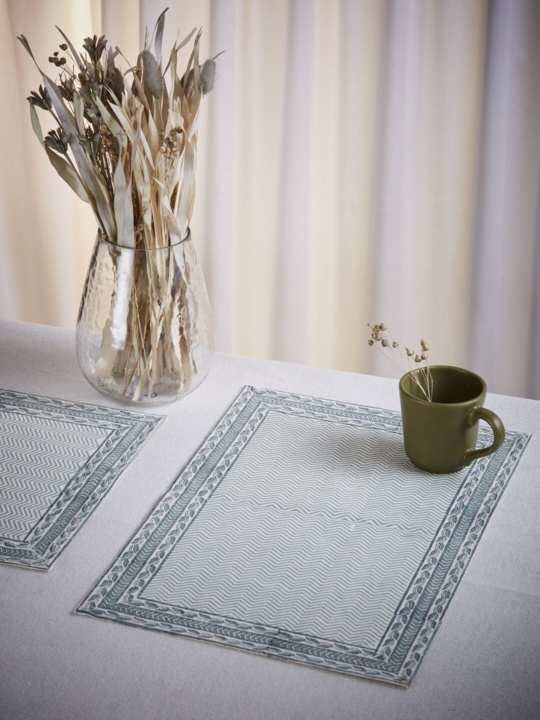 

Fabindia Set of 6 Teal Blue & White Printed Cotton Table Placemats