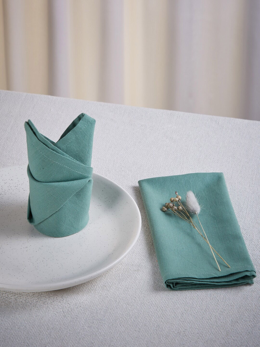 

Fabindias Set of 6 Teal Soid Cotton Table Napkins