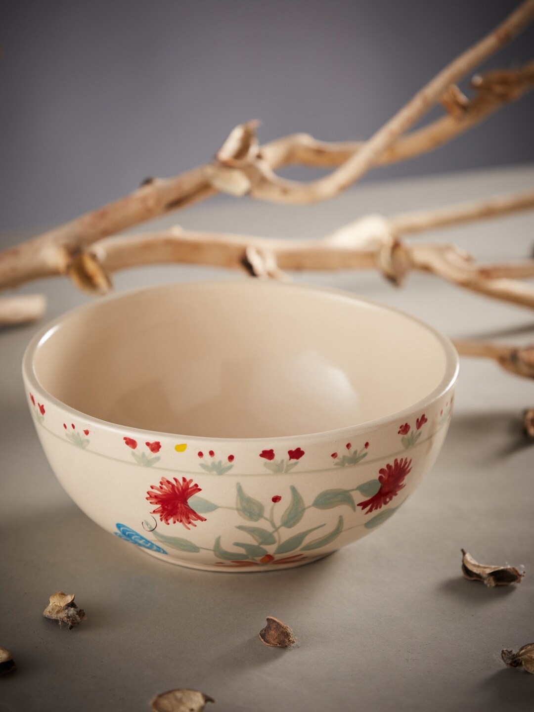 

Fabindia Cream Coloured Printed Ceramic Serving Bowl, Multi
