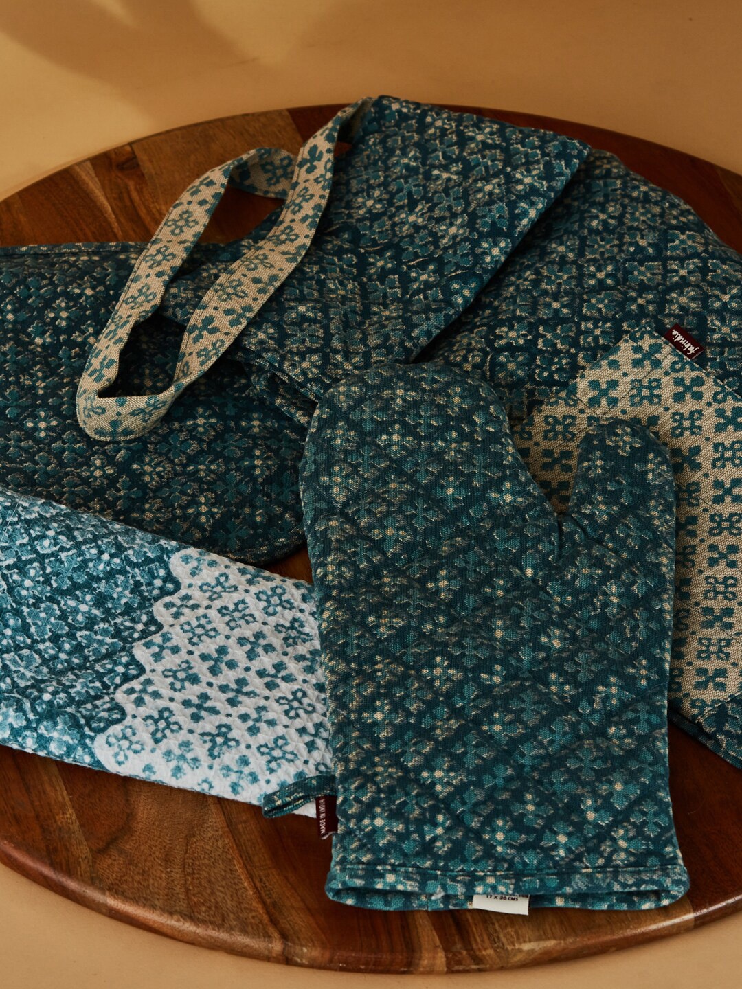 

Fabindia Set of 3 Blue Block Printed Aprons Set