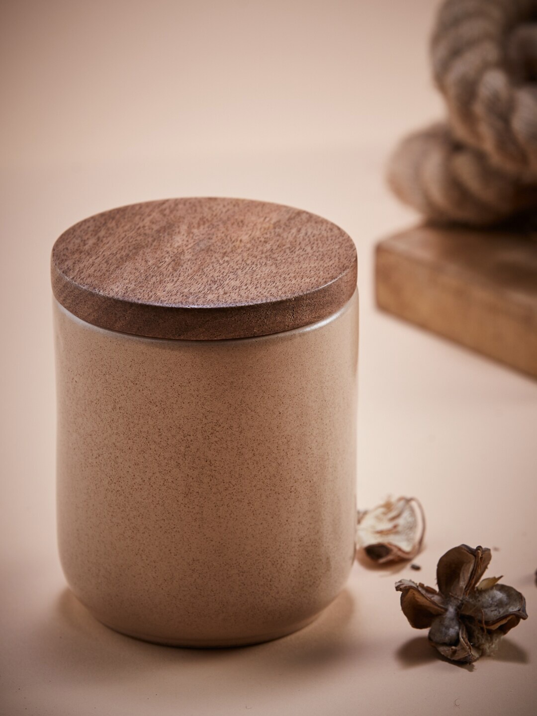 

Fabindia Taupe Solid Ceramic Food Container