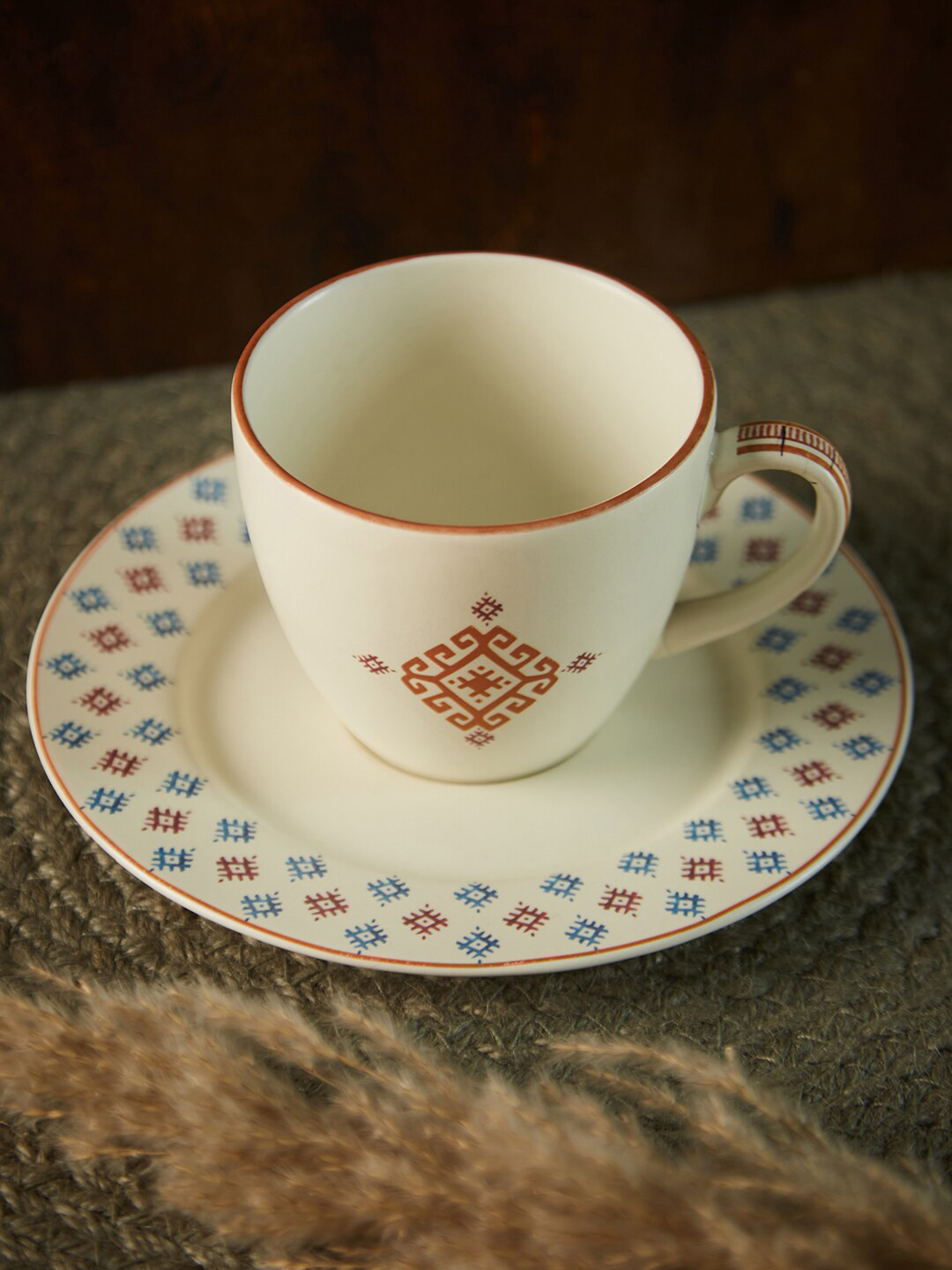 

Fabindia Multicoloured Printed Porcelain Glossy Cup and Sauce, Multi