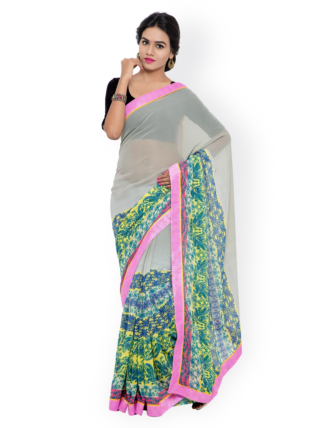 

Shaily Grey Georgette Printed Saree